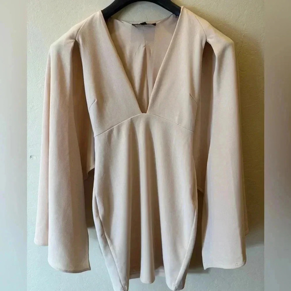 Dance and Marcel cream bodycon cape dress with slit size small - Picture 8 of 16